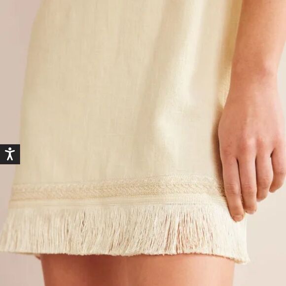 Boden Fringe Trim Hem Mini Shift Dress in Ivory 100% Cotton Pullover size 6R - Picture 4 of 13